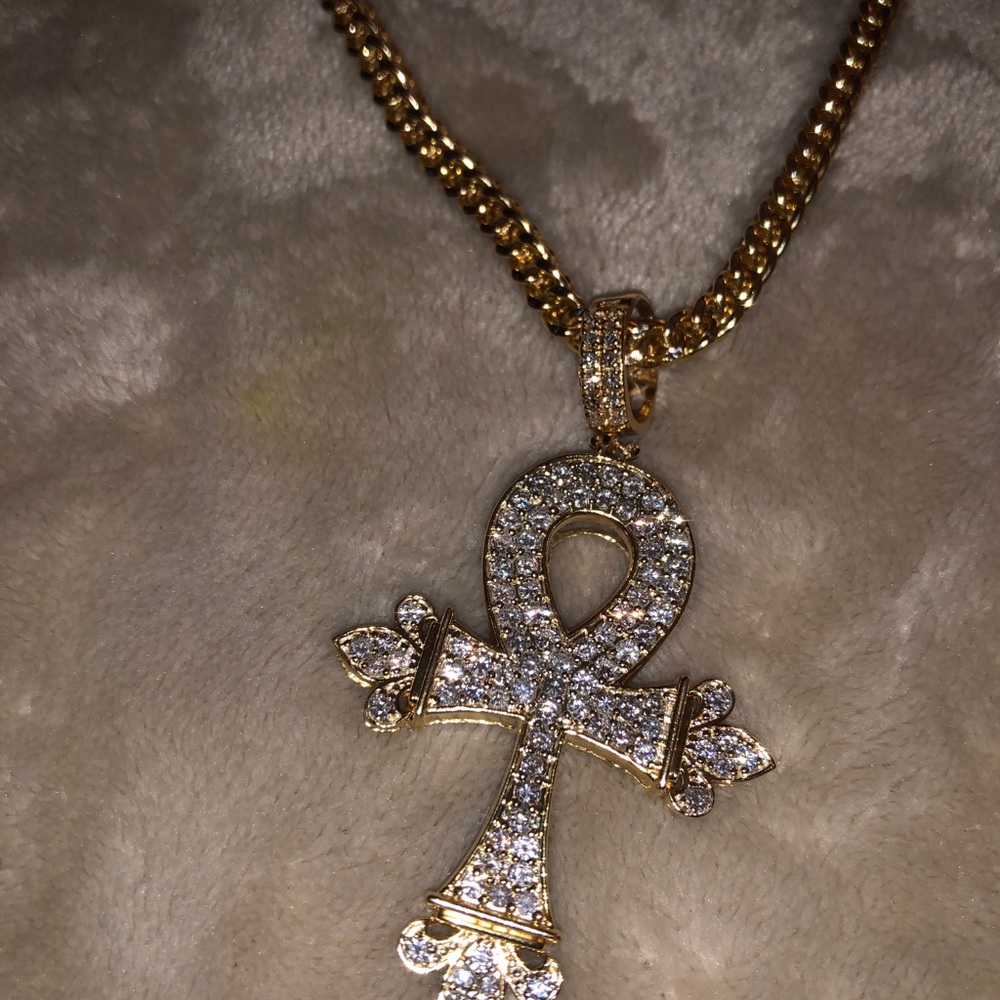 Diamond Ankh Necklace and Diamond Clasp Bracelet
